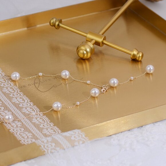 NEW 14K Gold Plated Pearl Station Necklace - Picture 6 of 14